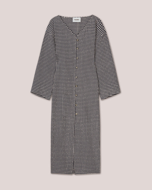 Verda - Sale Seersucker Maxi Dress - Navy Creme Check