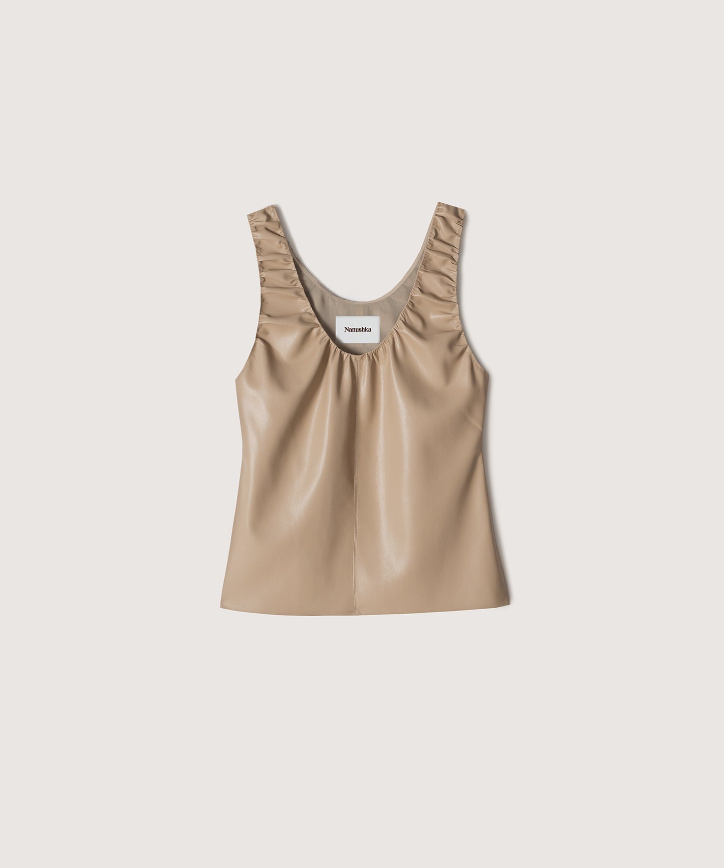 Yael - Sale Ruched Vegan Leather Top - Sandstone