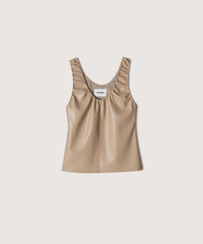 Yael - Sale Ruched Vegan Leather Top - Sandstone