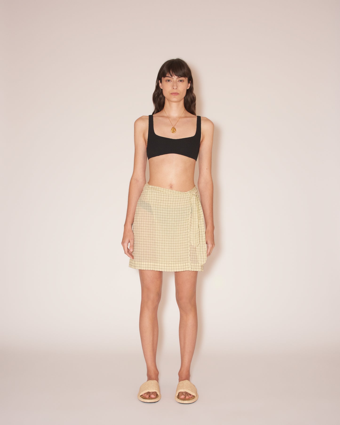 Bonni - Sheer Check Wrap Skirt - Vanilla