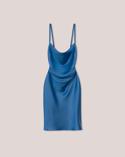 Malia - Glossy Satin Mini Slip Dress - Blue Ss22