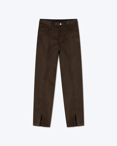 Tibes - Sale Alt-Suede Split-Hem Pants - Coffee Bean