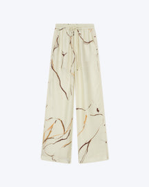 Jarine - Sale Printed Twill Silk Pants - Line Drawing Big Scale