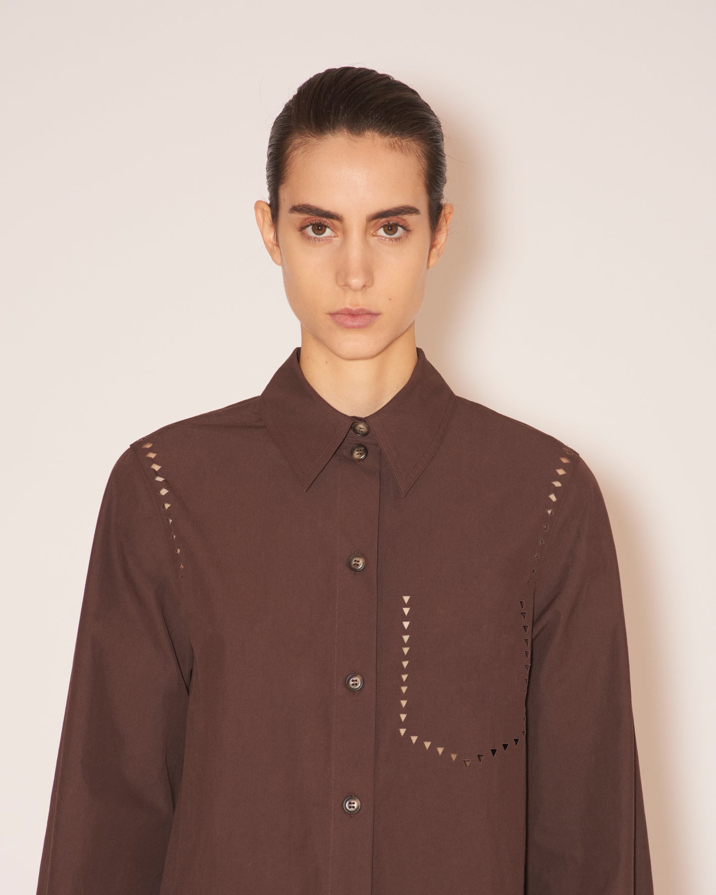 Feda - Heavy Poplin Laser-Cut Shirtdress - Dark Brown