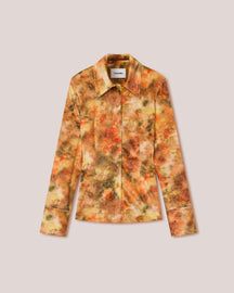 Annick - Sale Printed Stretch-Velvet Shirt - Hazy Floral Orange