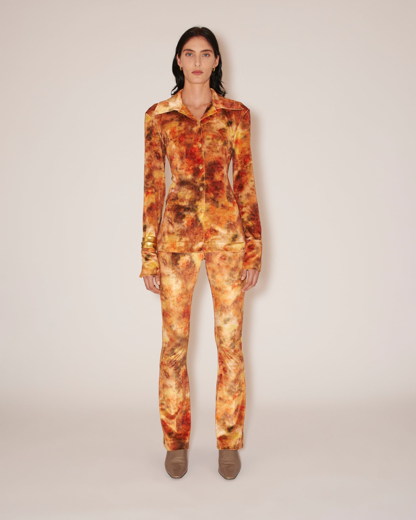 Annick - Sale Printed Stretch-Velvet Shirt - Hazy Floral Orange