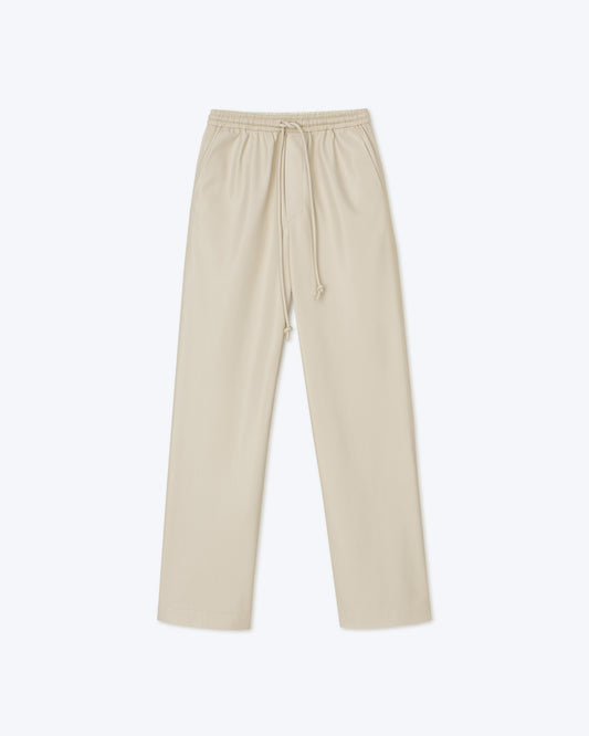 Calie - SaleOkobor™ Alt-Leather Drawstring Waist Trousers - Beige Creme