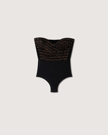 Portia - Sale Beaded BouclÃ©-Tweed Bustier Bodysuit - Black