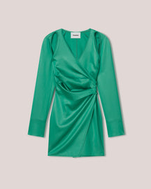 Ira - Glossy Satin Dress - Green Glossy