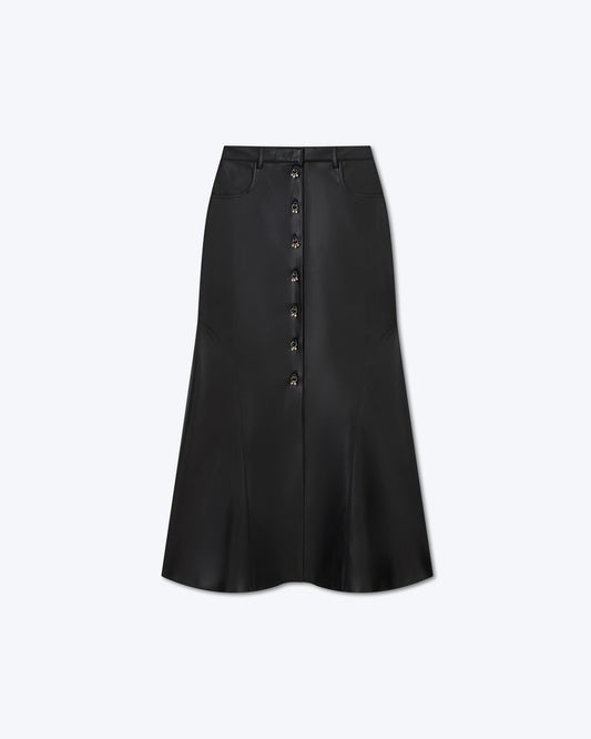 Reza - SaleOkobor™ Alt-Leather Button Front Midi Skirt - Black