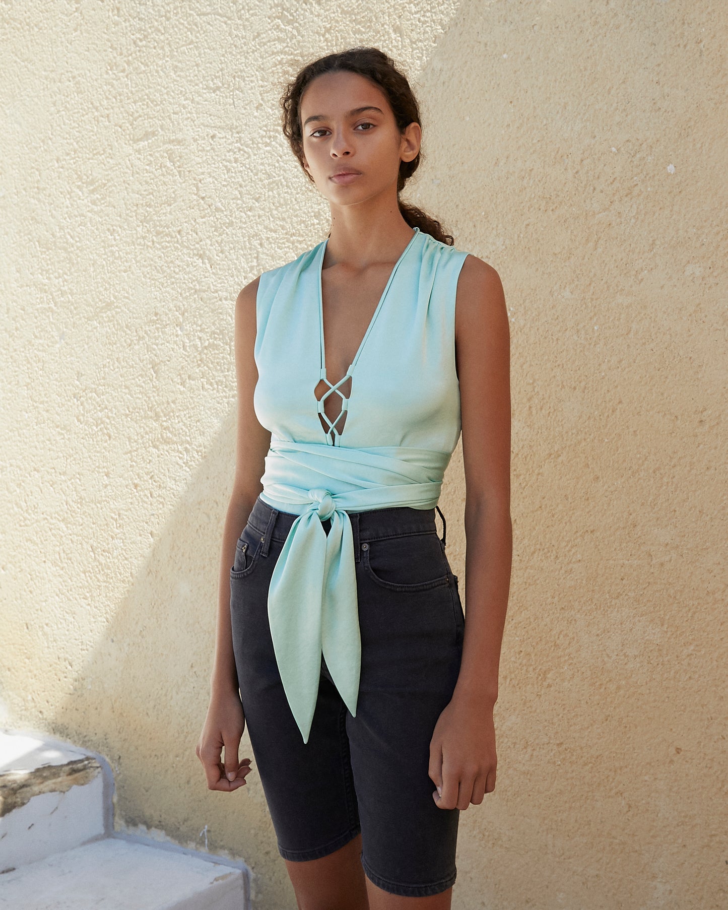 Corsica - Laced Satin Top - Mint