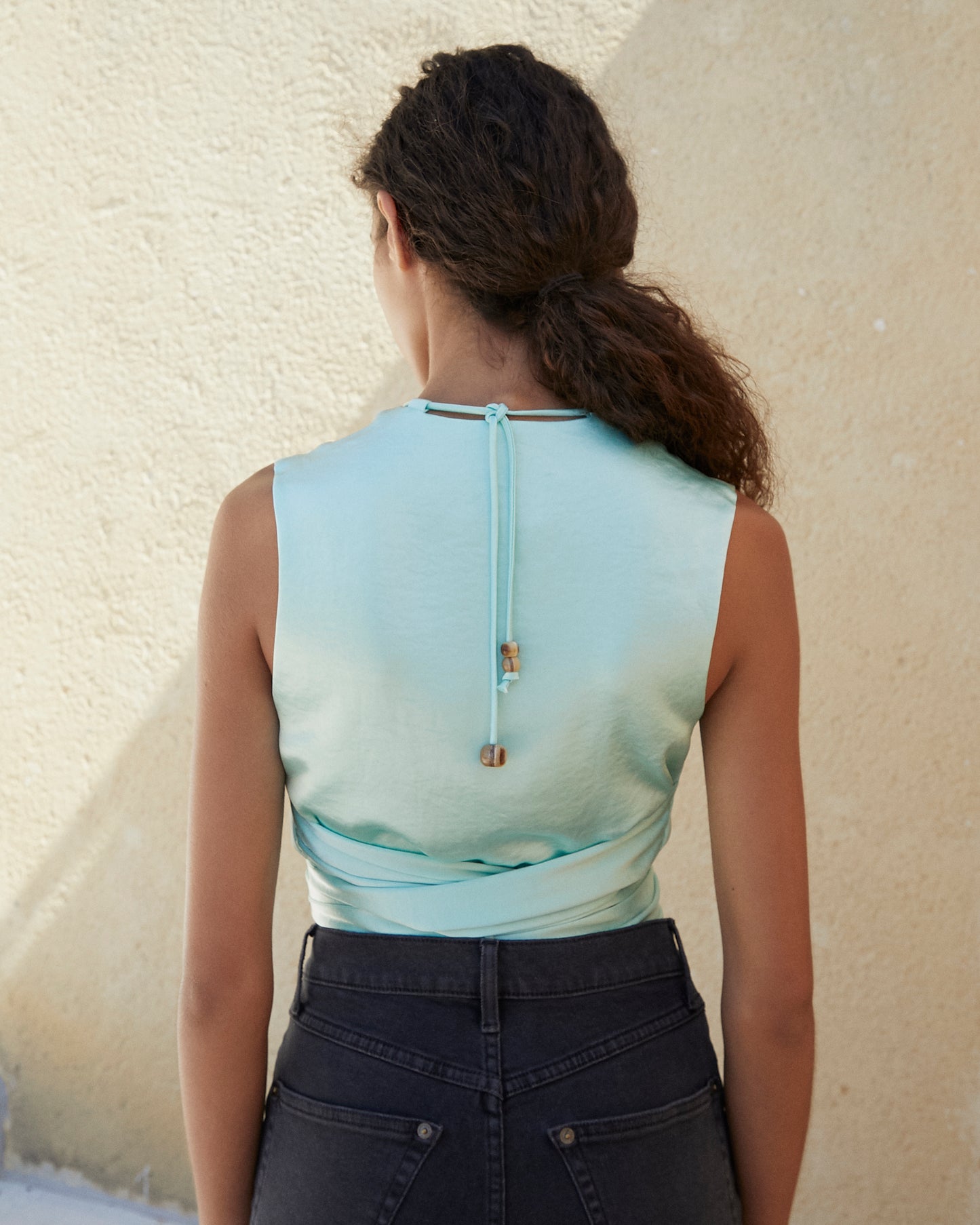 Corsica - Laced Satin Top - Mint